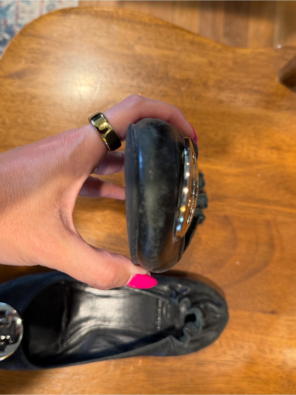 Tory Burch Black Leather Logo Ballet Flats - Picture 4 of 4